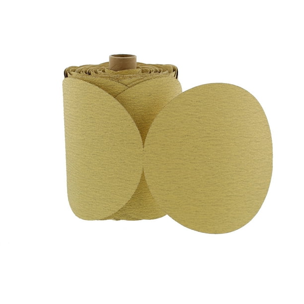 220 Grit 6 Inch Discs On a Roll PSA Gold Adhesive Back DA Sanding Paper 100 Pack 